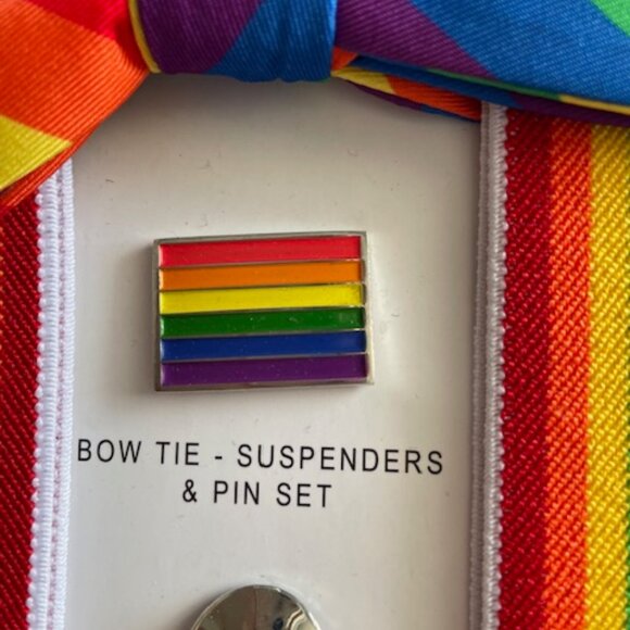 Pride Bow tie, suspenders and pin set - Picture 3 of 3